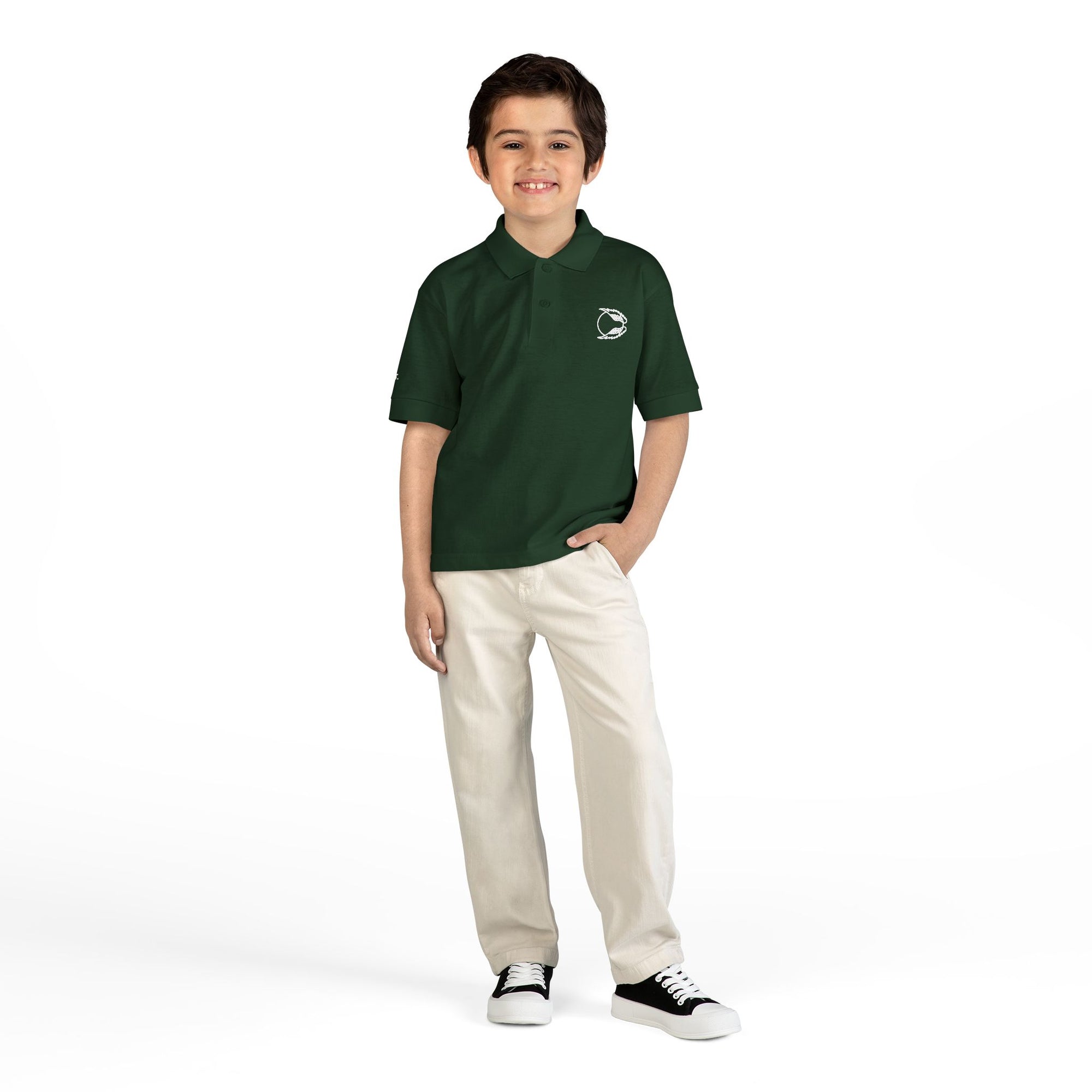 Youth Polo Shirt — Kids’ Polo with ‘Flap. Soar. Repeat.' Sleeve
