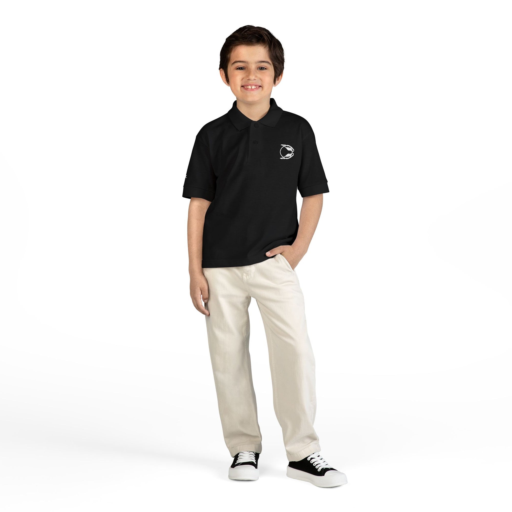Youth Polo Shirt — Kids’ Polo with ‘Flap. Soar. Repeat.' Sleeve