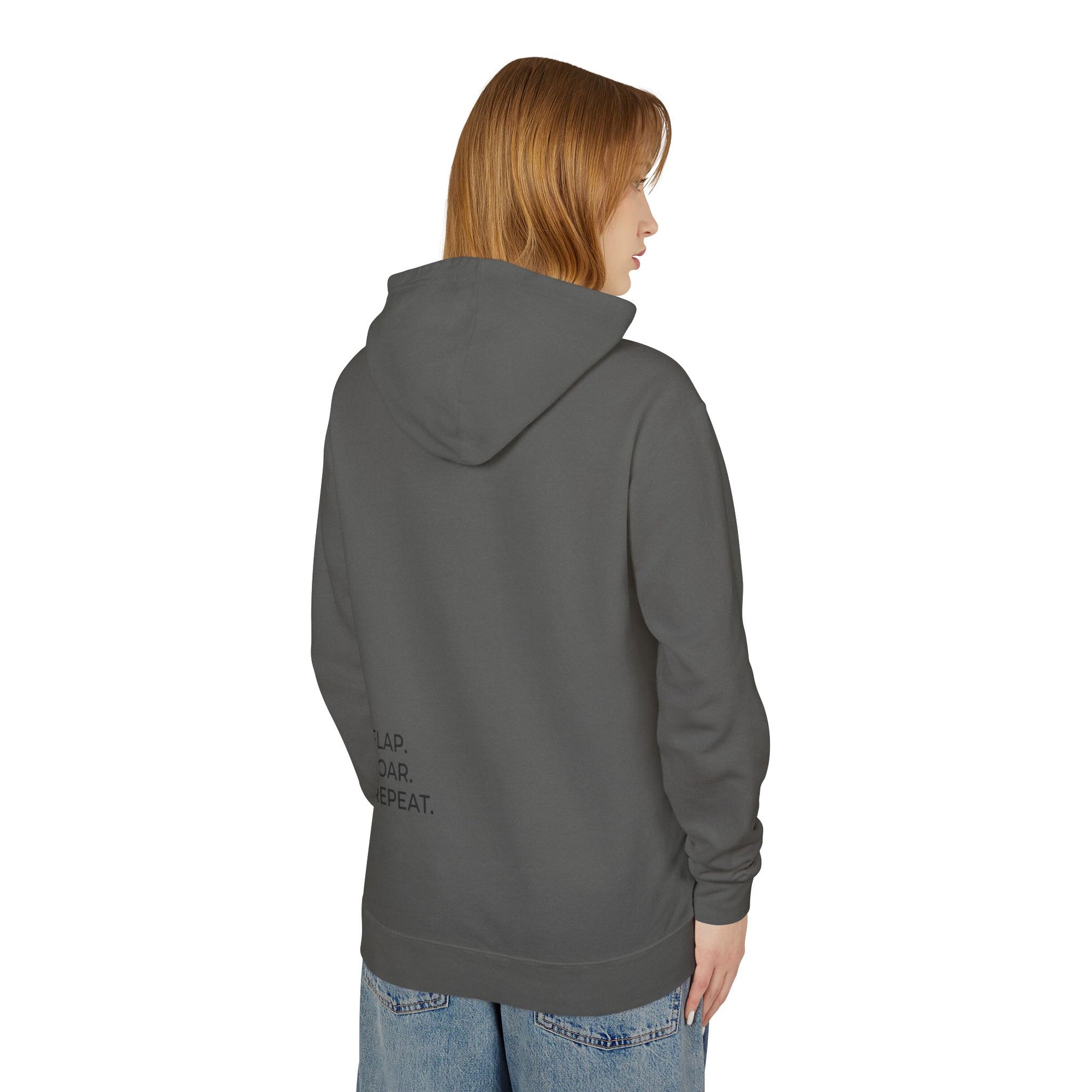 Flap. Soar. Repeat. Lightweight Hoodie — Minimal Bird Circle Graphic