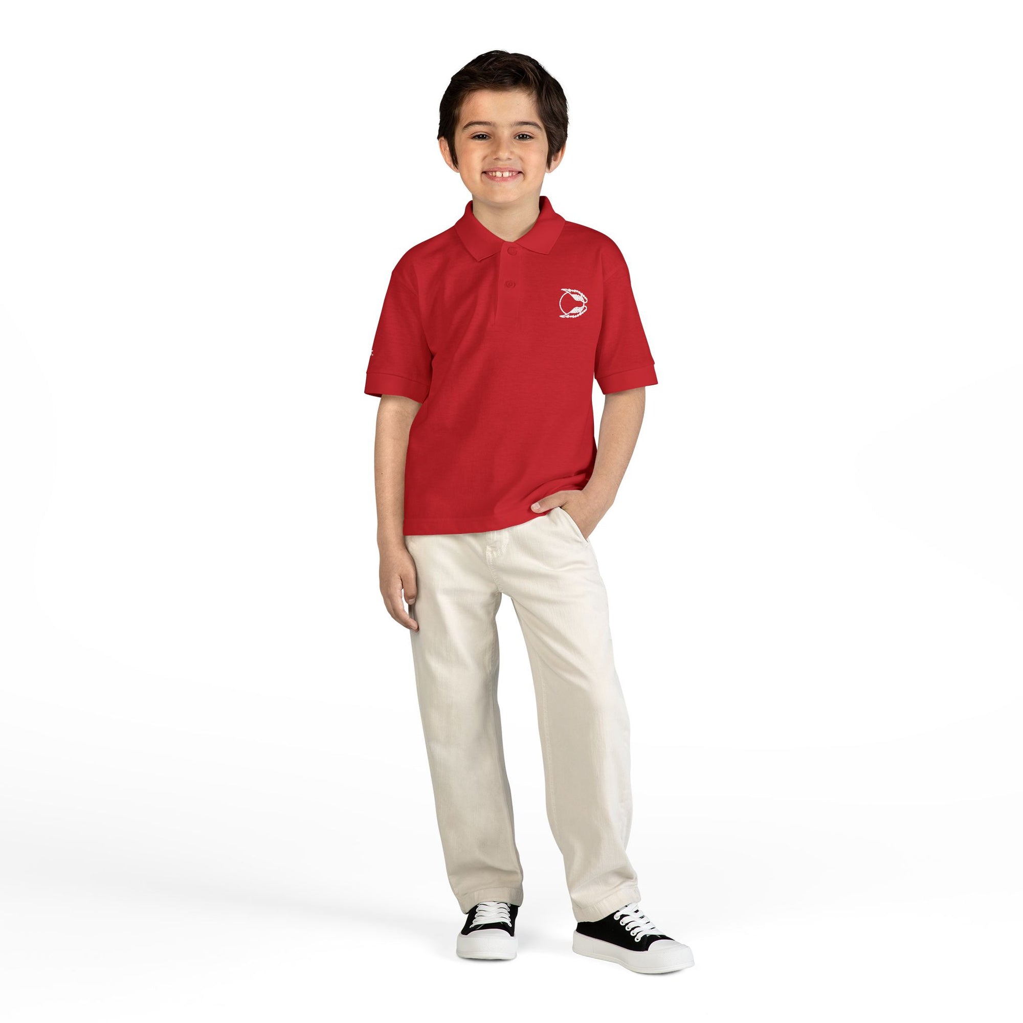 Youth Polo Shirt — Kids’ Polo with ‘Flap. Soar. Repeat.' Sleeve