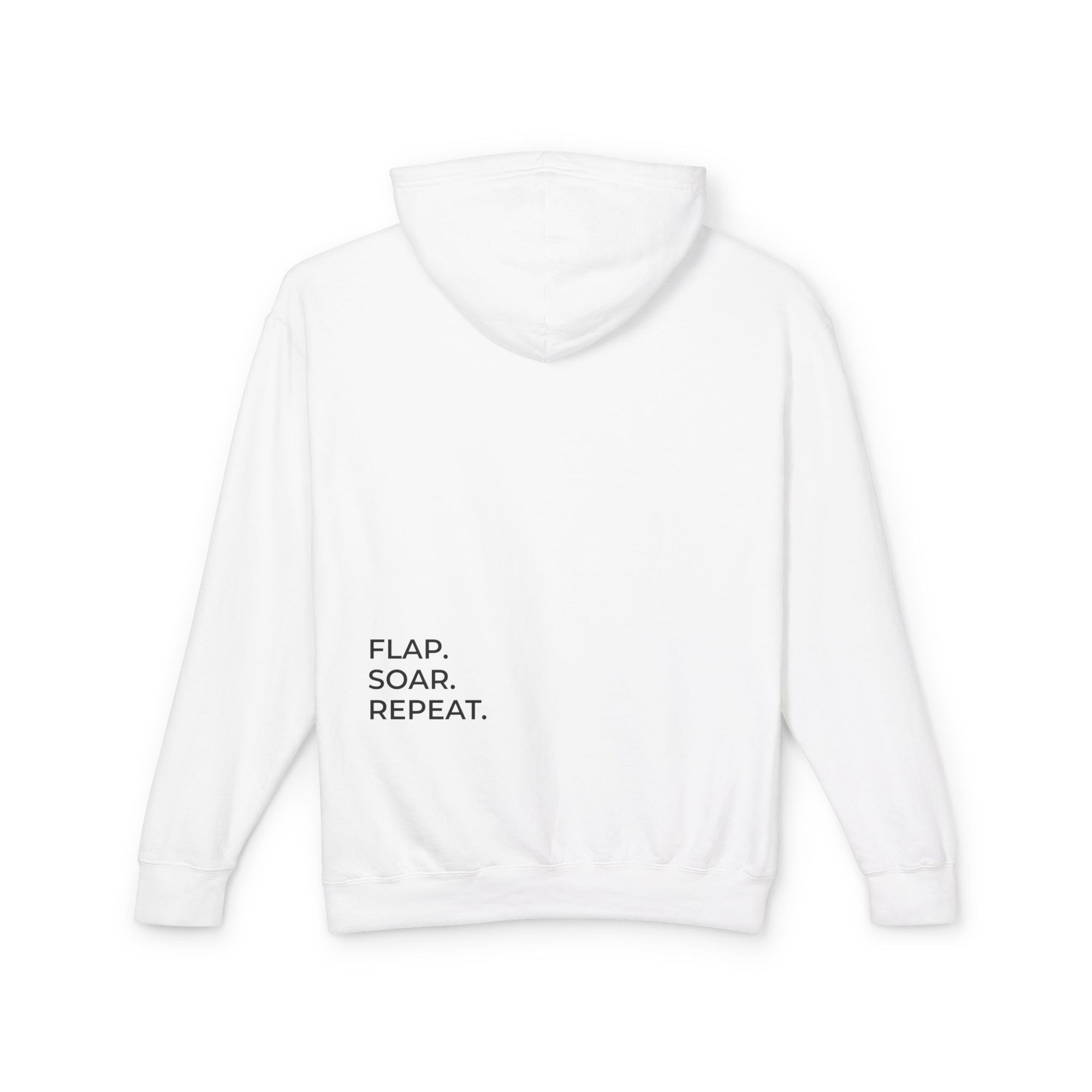 Flap. Soar. Repeat. Lightweight Hoodie — Minimal Bird Circle Graphic