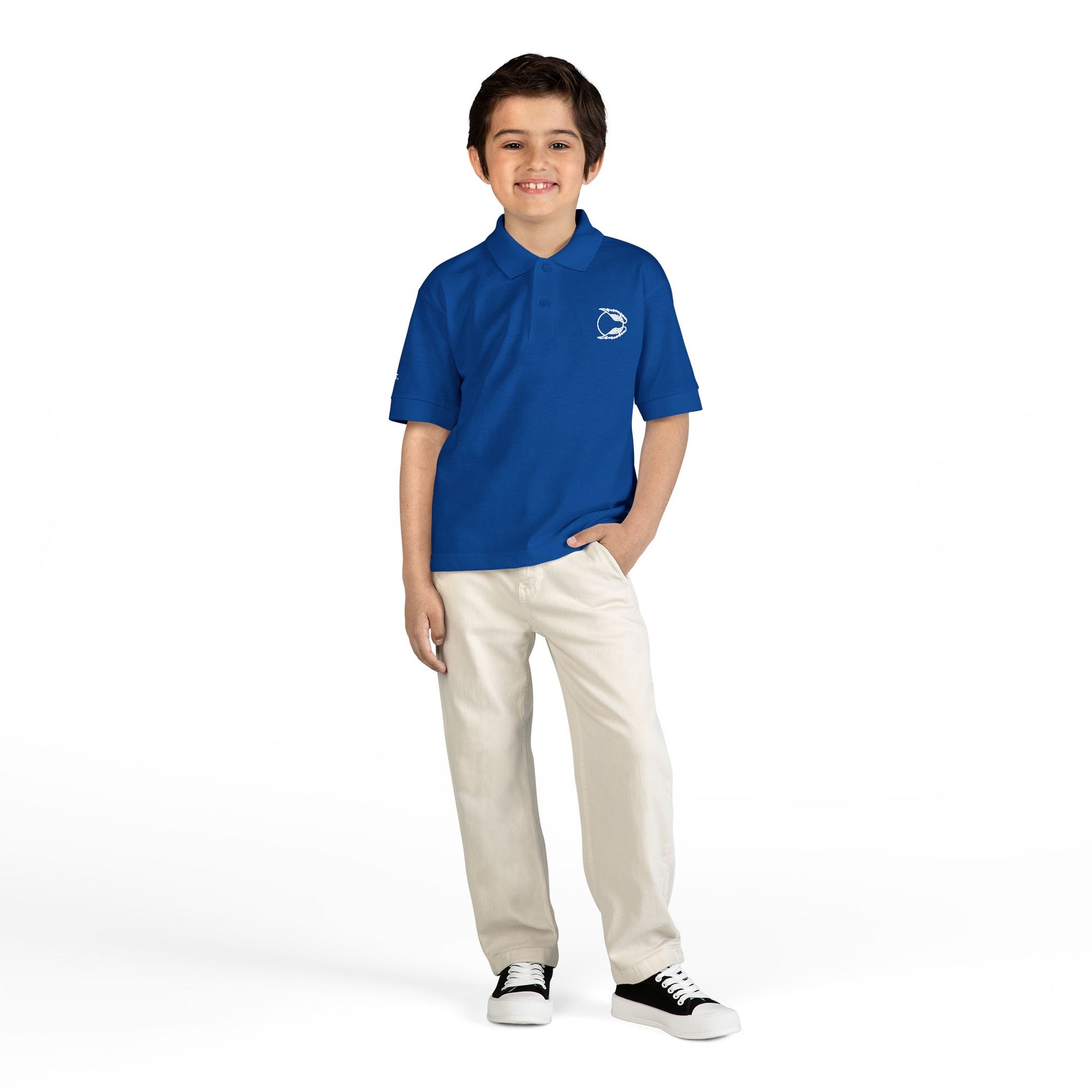 Youth Polo Shirt — Kids’ Polo with ‘Flap. Soar. Repeat.' Sleeve
