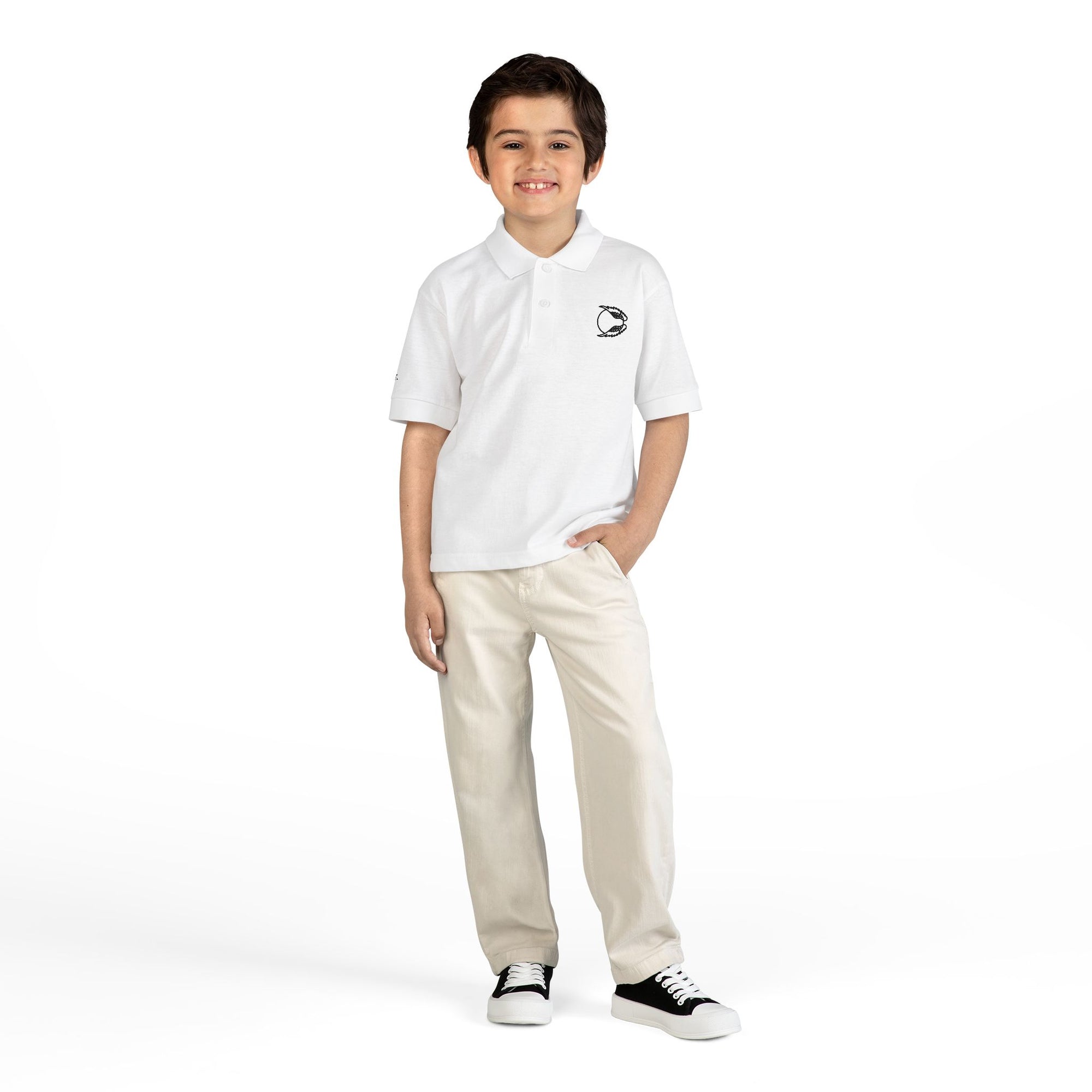 Youth Polo Shirt — Kids’ Polo with ‘Flap. Soar. Repeat.' Sleeve