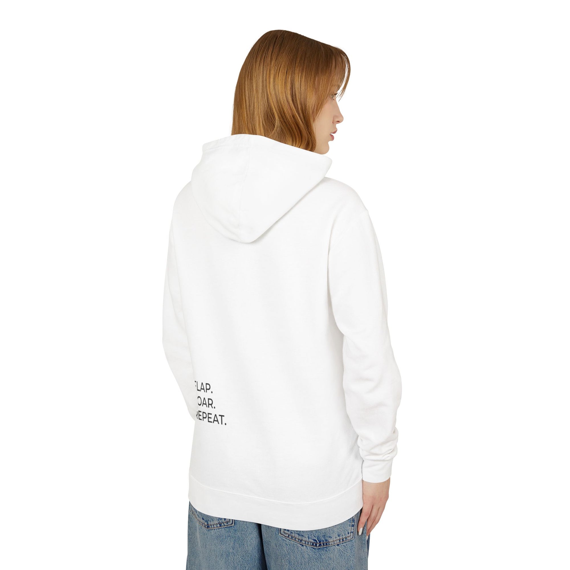 Flap. Soar. Repeat. Lightweight Hoodie — Minimal Bird Circle Graphic