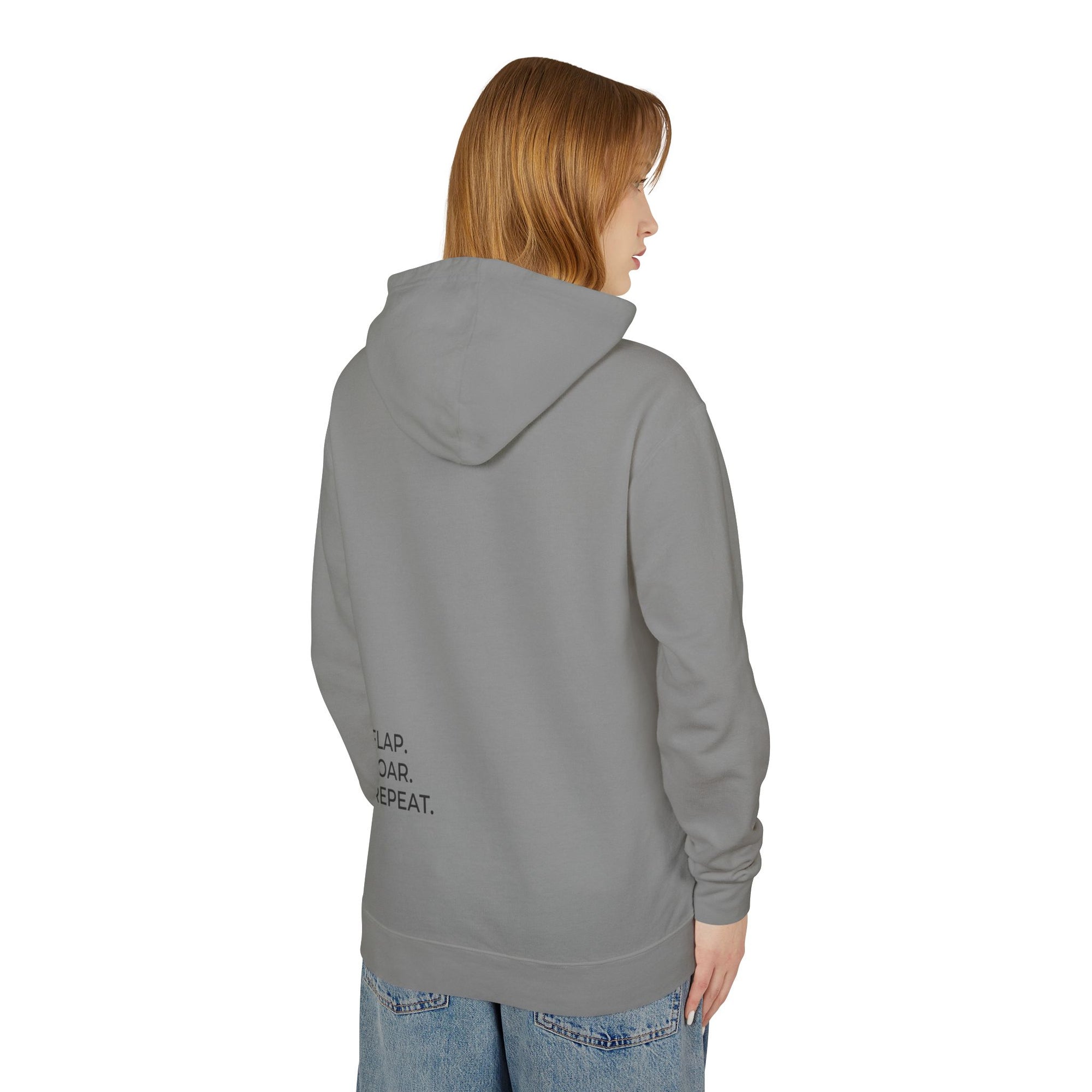 Flap. Soar. Repeat. Lightweight Hoodie — Minimal Bird Circle Graphic