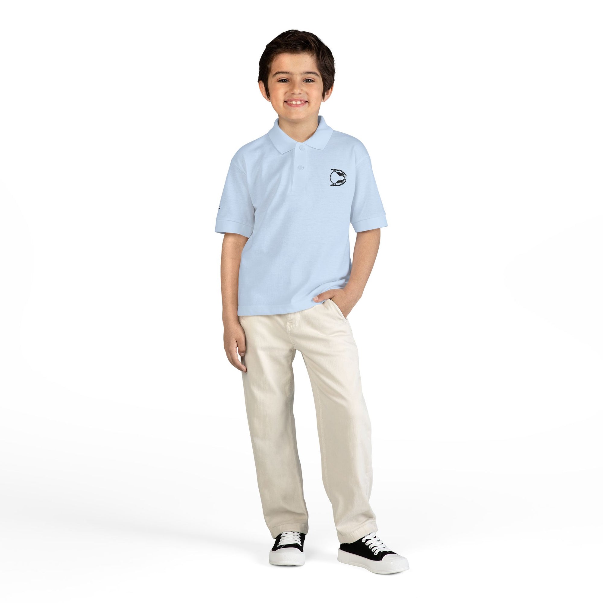Youth Polo Shirt — Kids’ Polo with ‘Flap. Soar. Repeat.' Sleeve