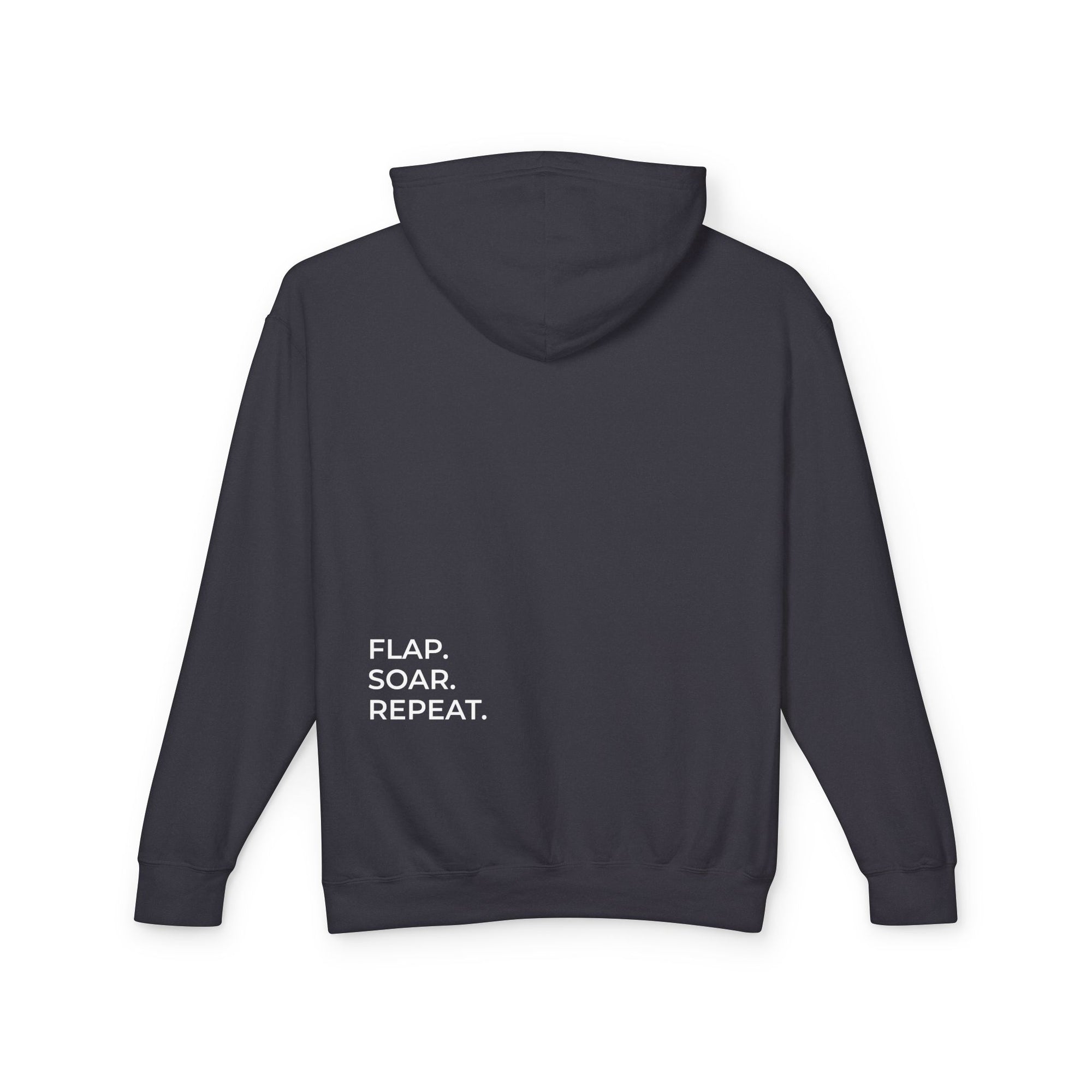 Flap. Soar. Repeat. Lightweight Hoodie — Minimal Bird Circle Graphic