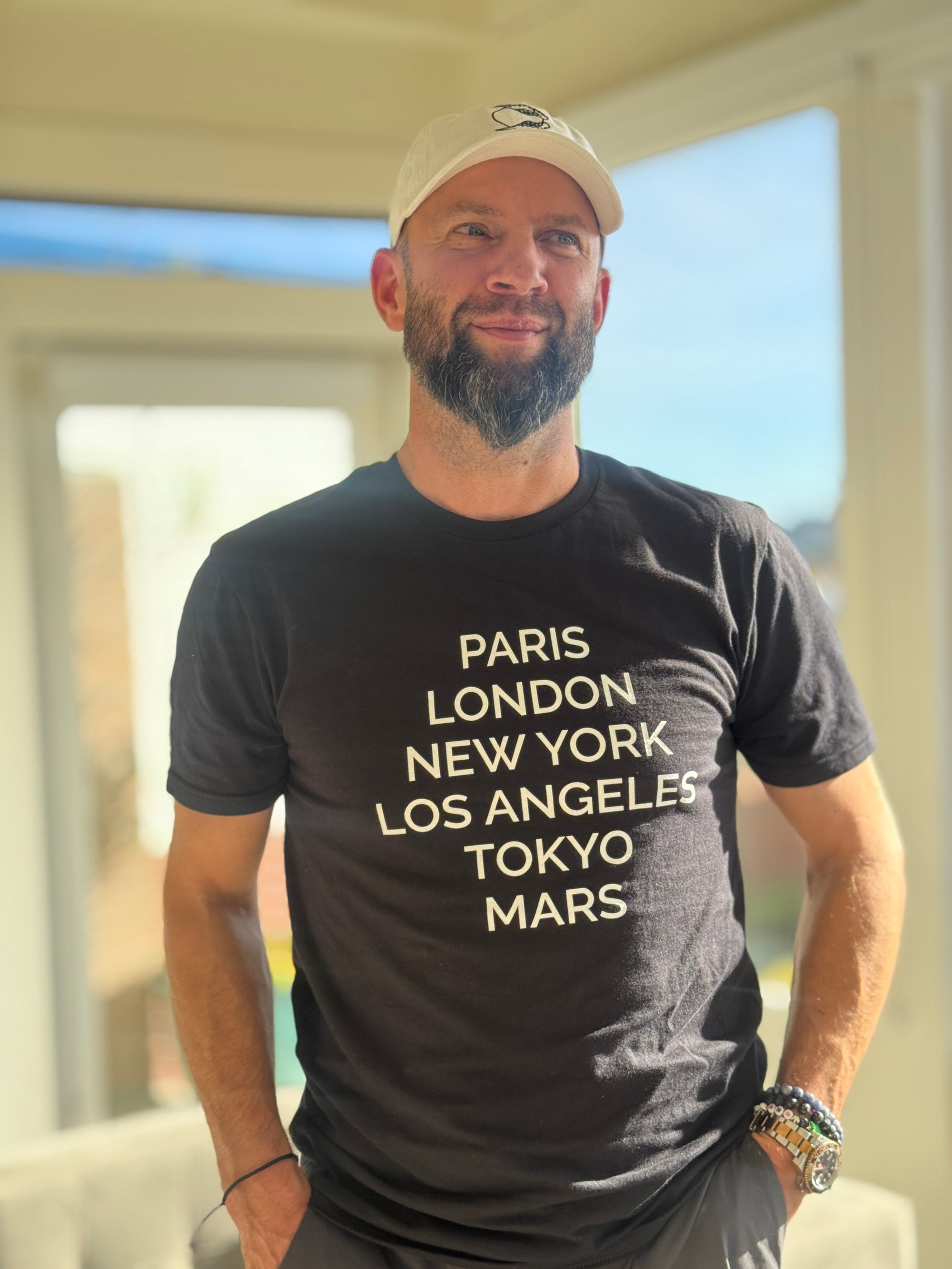 City &amp; Mars Typography T-Shirt — Paris London New York Los Angeles Tokyo Mars