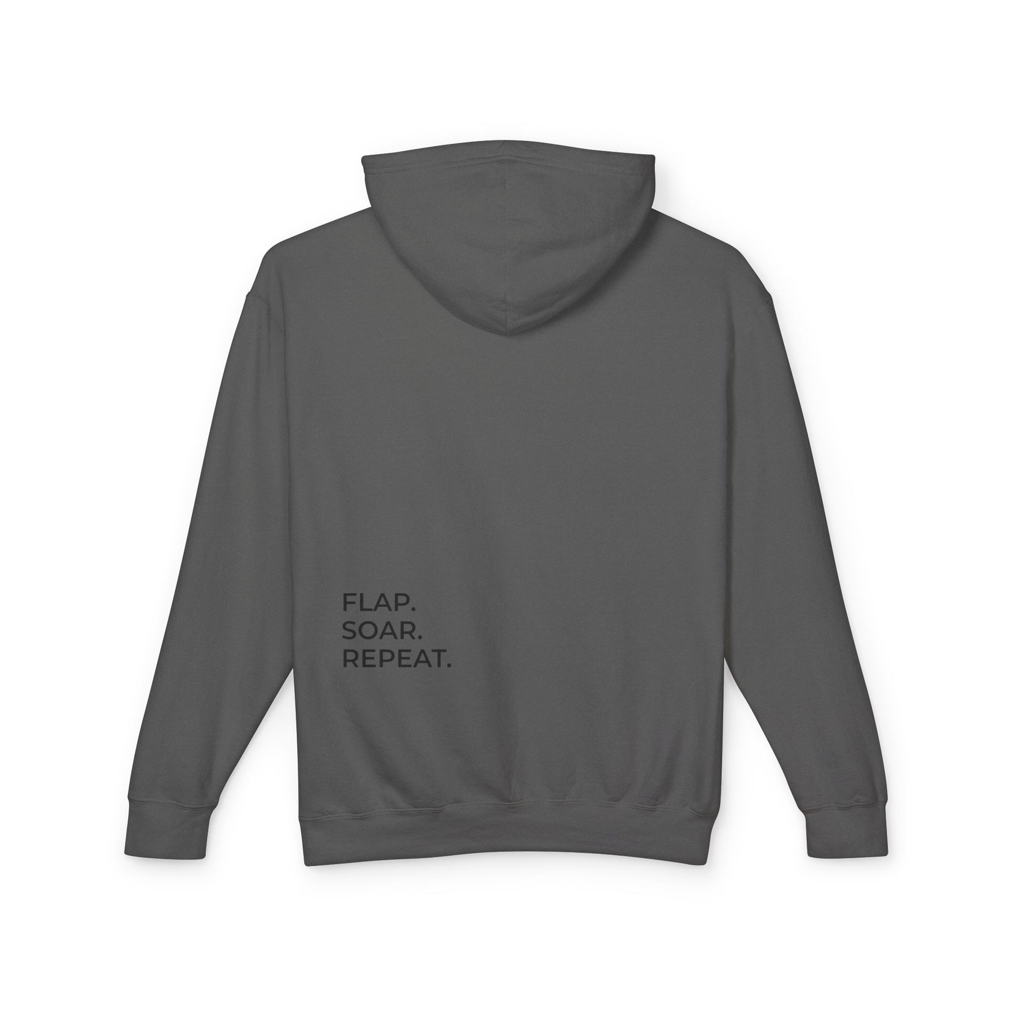 Flap. Soar. Repeat. Lightweight Hoodie — Minimal Bird Circle Graphic