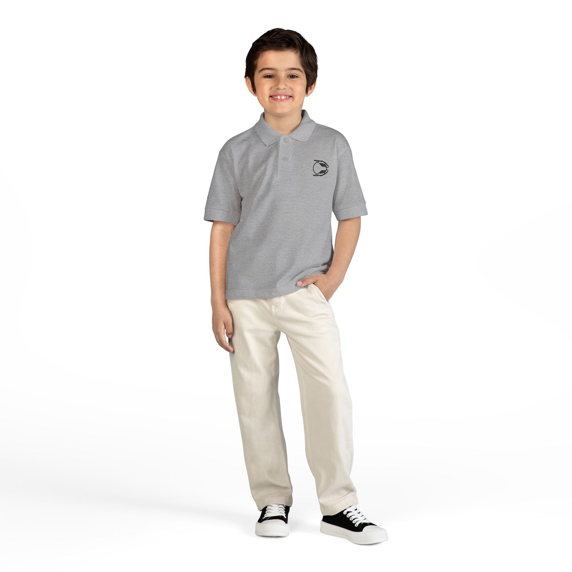 Youth Polo Shirt — Kids’ Polo with ‘Flap. Soar. Repeat.' Sleeve