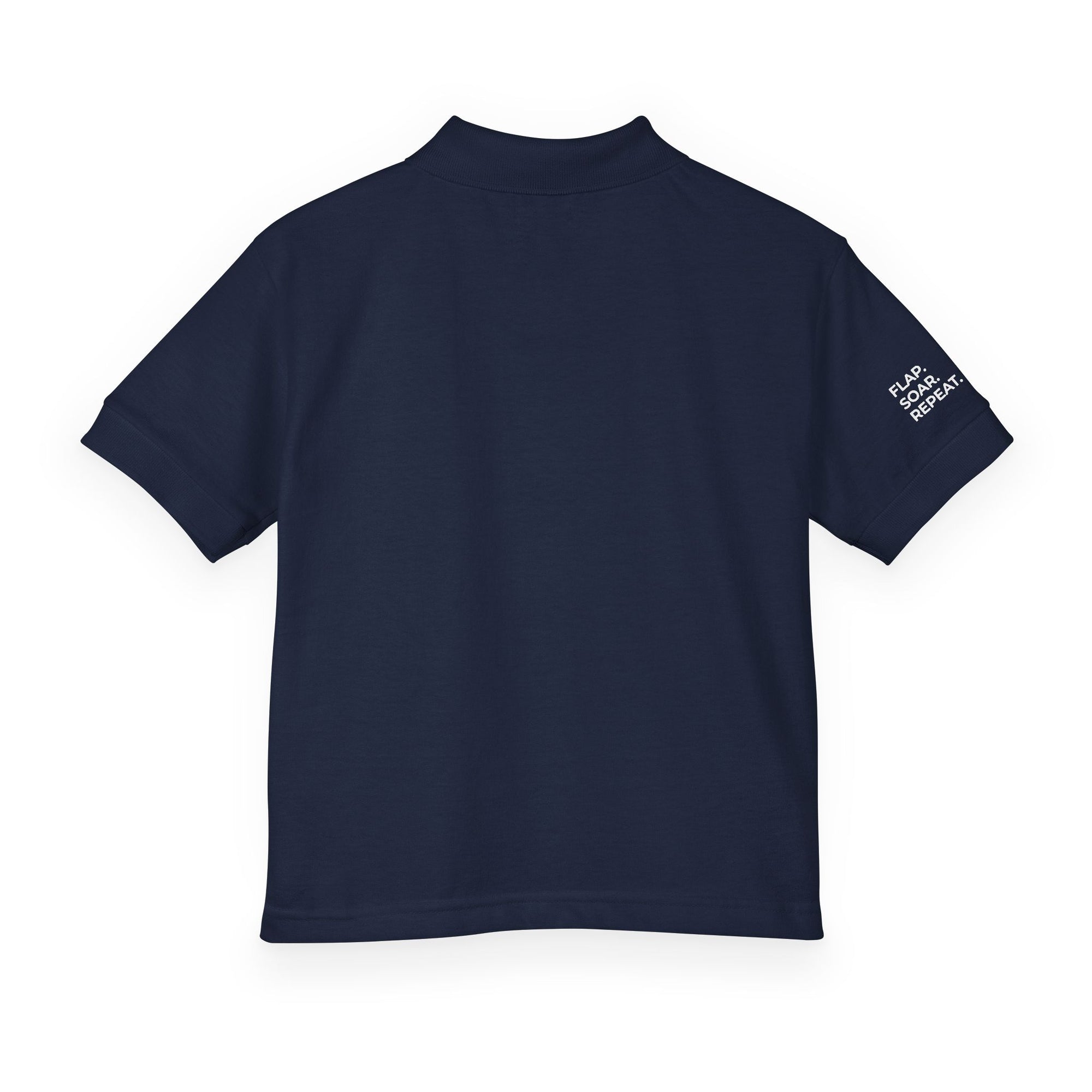Youth Polo Shirt — Kids’ Polo with ‘Flap. Soar. Repeat.' Sleeve