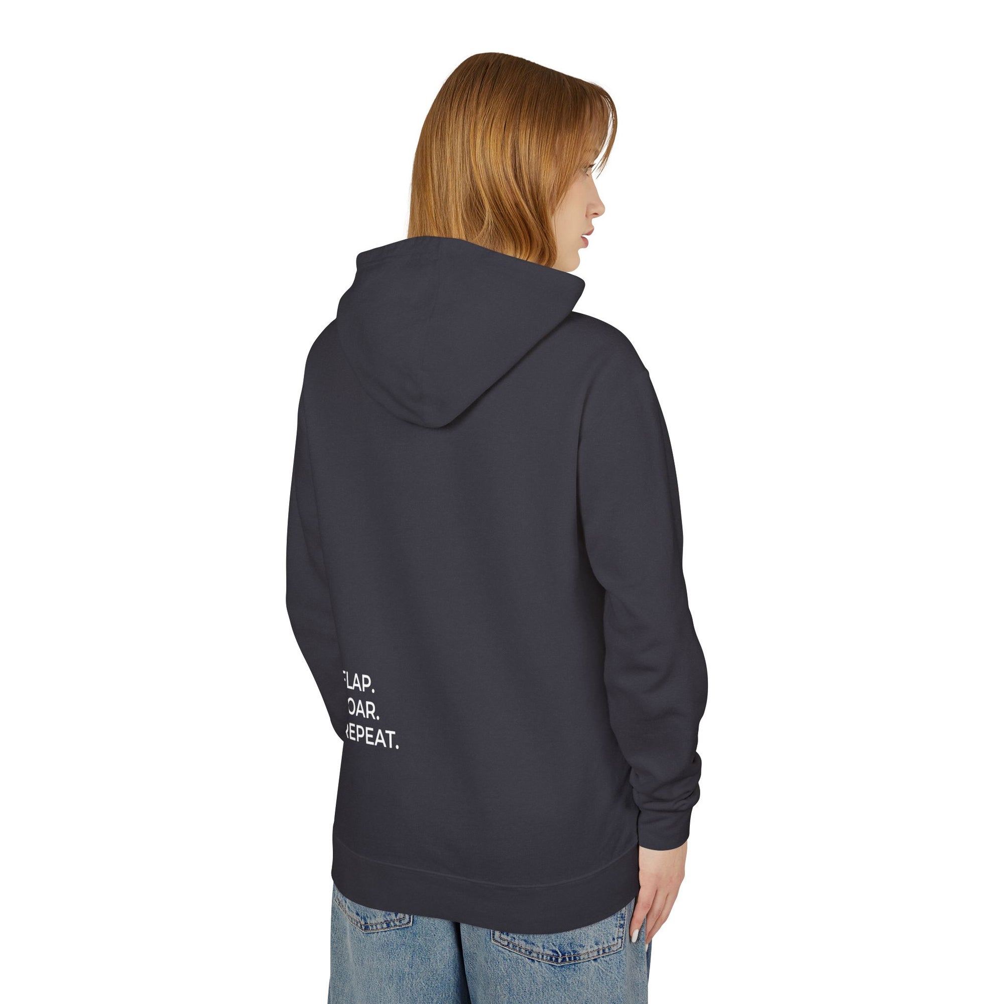 Flap. Soar. Repeat. Lightweight Hoodie — Minimal Bird Circle Graphic