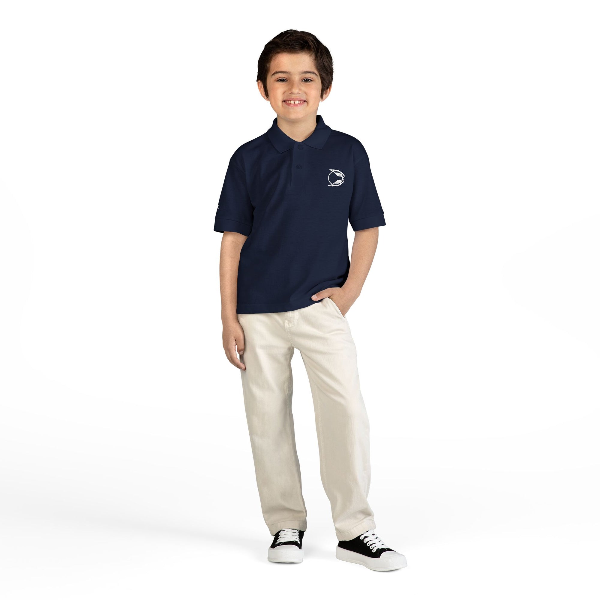 Youth Polo Shirt — Kids’ Polo with ‘Flap. Soar. Repeat.' Sleeve