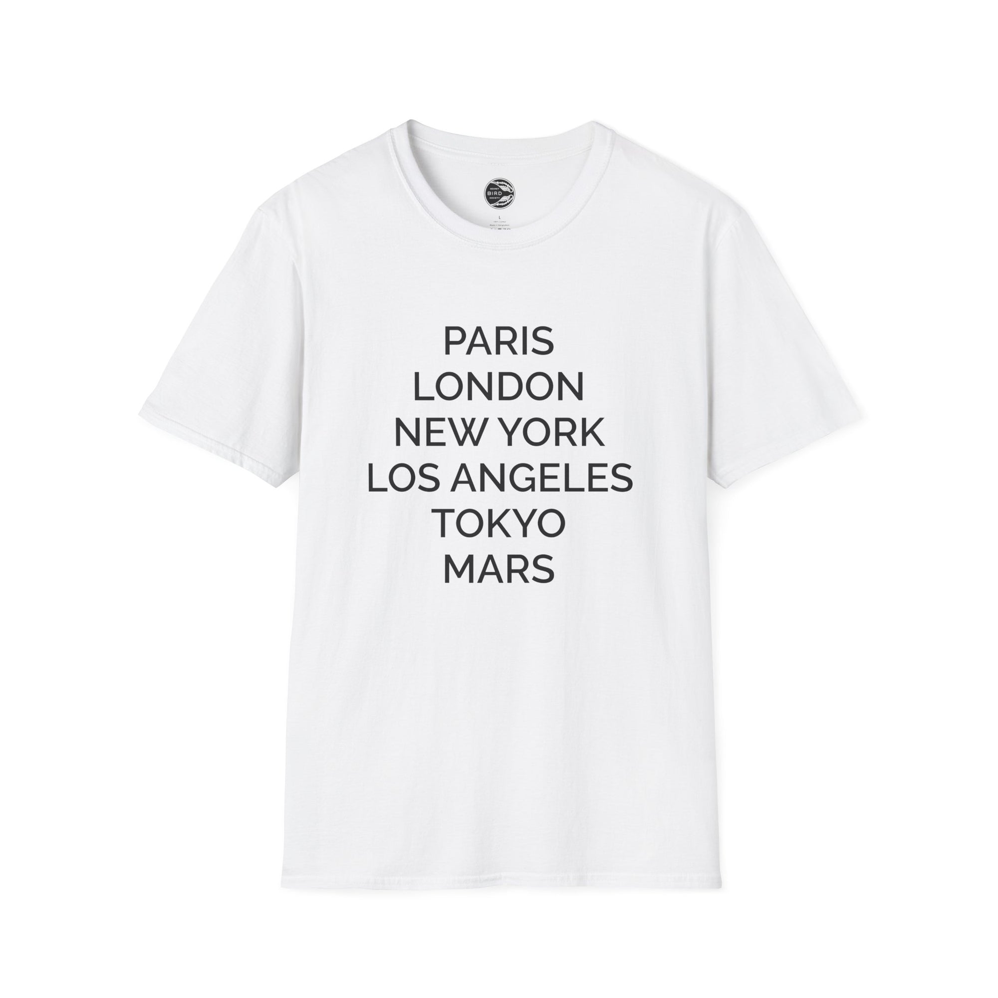 City &amp; Mars Typography T-Shirt — Paris London New York Los Angeles Tokyo Mars