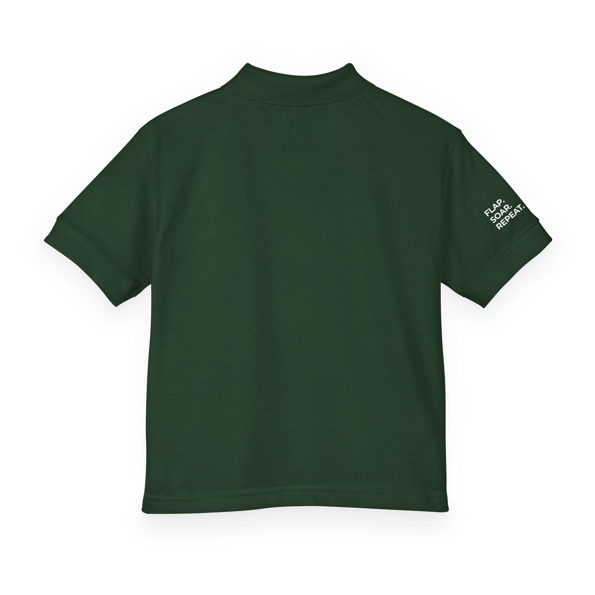 Youth Polo Shirt — Kids’ Polo with ‘Flap. Soar. Repeat.' Sleeve